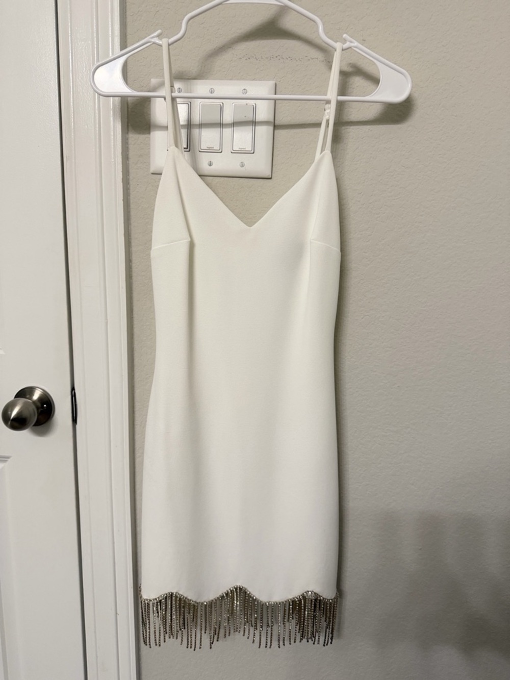 Lulu's Glamorous Attitude White Rhinestone Fringe Dress